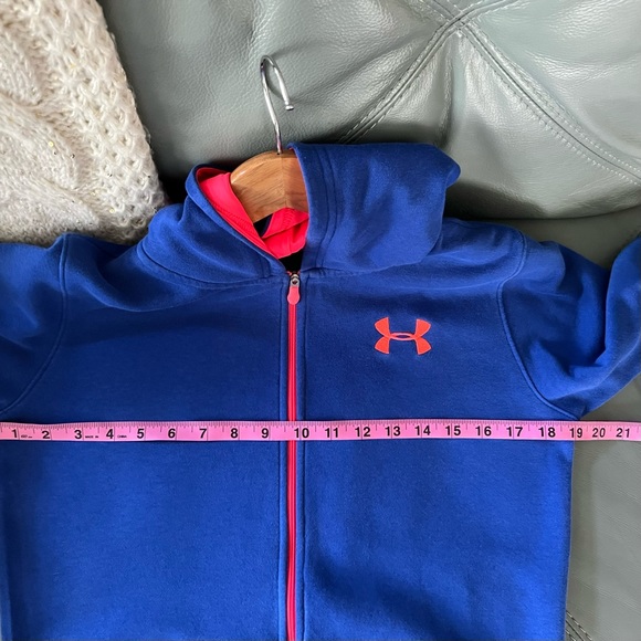 SPRING Girls UNDER ARMOUR UA Royal Blue & Neon Pink ZIP HOODIE JACKET YLG - Picture 9 of 10
